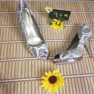 Nine west snake skin open toe pump leather upper
